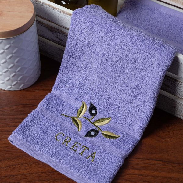 Δωδεκάδα πετσέτες χεριών (30cm x 50cm) λιλά με κλαδί ΚΡΗΤΗ SilkFashion