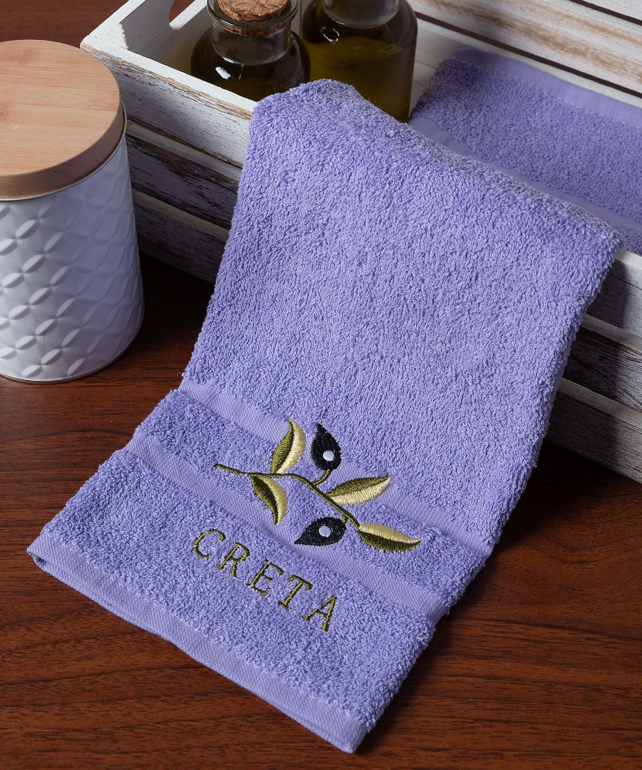 creta-lila Δωδεκάδα πετσέτες χεριών (30cm x 50cm) λιλά με κλαδί ΚΡΗΤΗ SilkFashion - Image 1