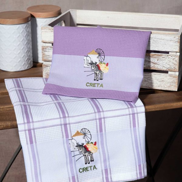 Σετ 2 τεμαχίων ποτηρόπανα (50cm x 70cm) ανεμόμυλος λιλά CRETA SilkFashion