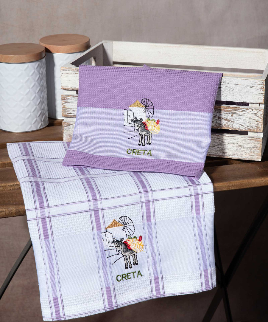 creta-lila-anemomylos Σετ 2 τεμαχίων ποτηρόπανα (50cm x 70cm) ανεμόμυλος λιλά CRETA SilkFashion - Image 1