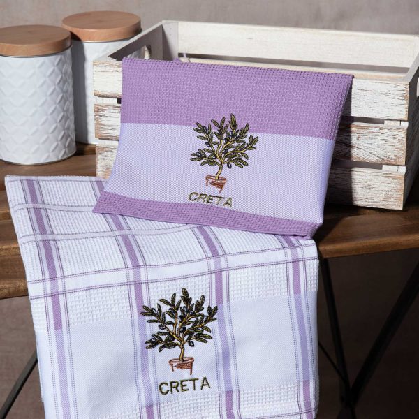 Σετ 2 τεμαχίων ποτηρόπανα (50cm x 70cm) γλάστρα λιλά CRETA SilkFashion