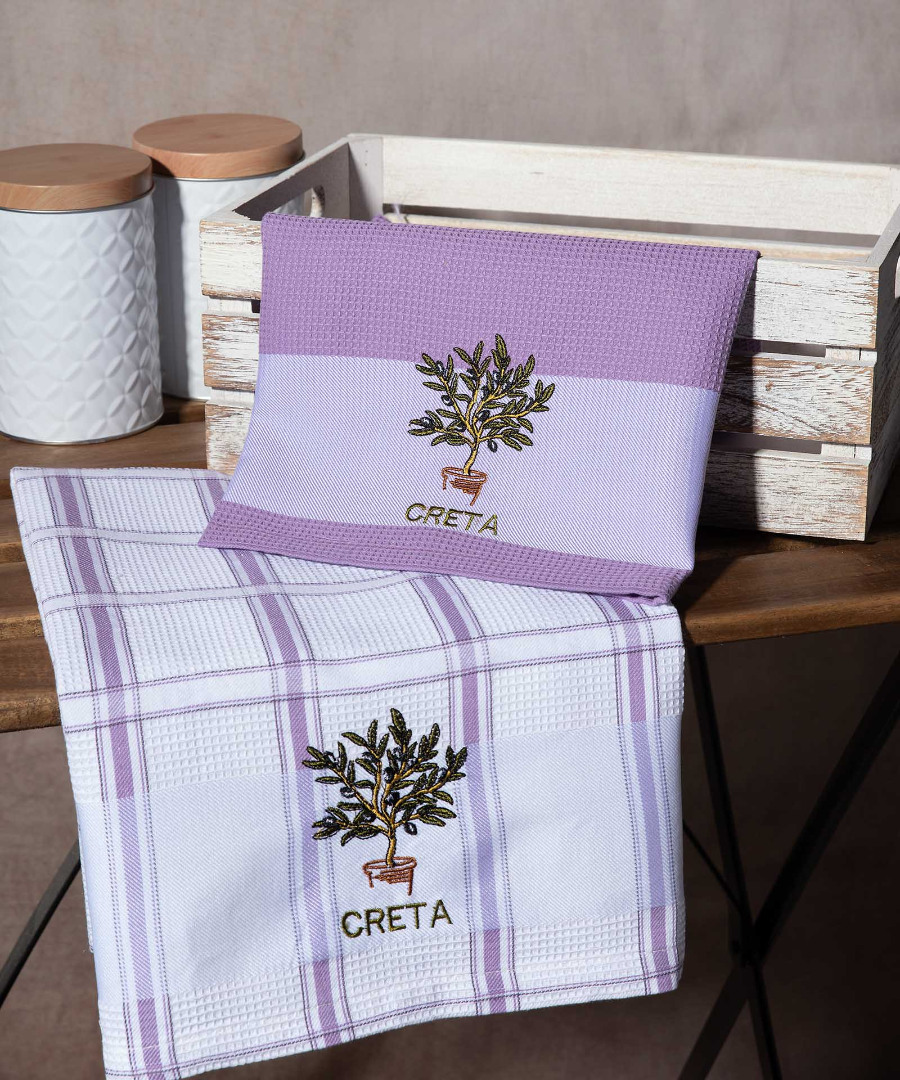 creta-lila-glastra Σετ 2 τεμαχίων ποτηρόπανα (50cm x 70cm) γλάστρα λιλά CRETA SilkFashion - Image 1