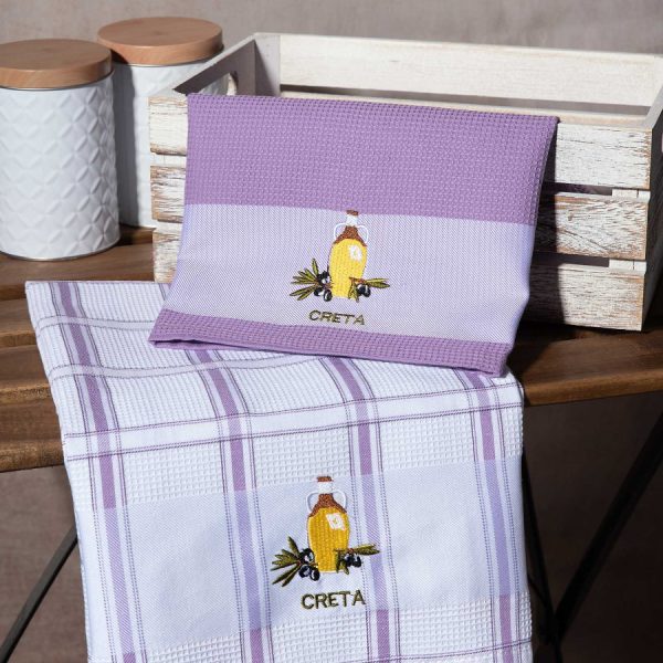 Σετ 2 τεμαχίων ποτηρόπανα (50cm x 70cm) μπουκάλι λιλά CRETA SilkFashion