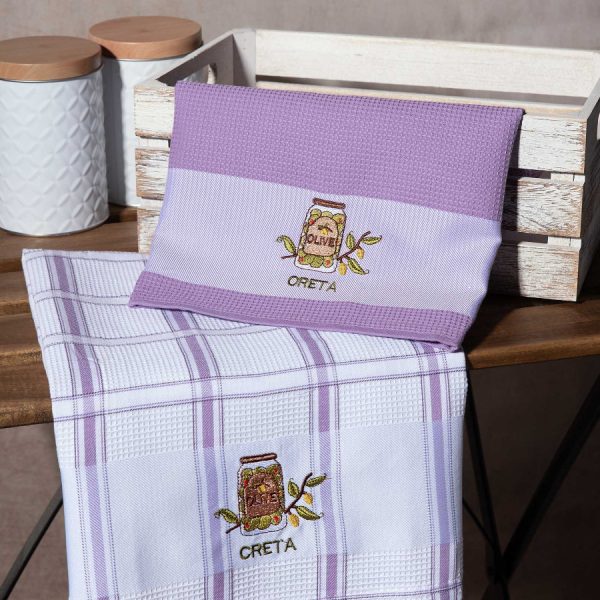 Σετ 2 τεμαχίων ποτηρόπανα (50cm x 70cm) βάζο λιλά CRETA SilkFashion