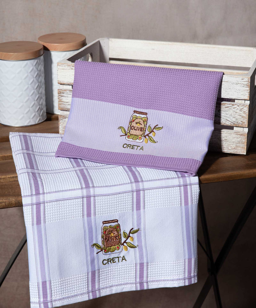 creta-lila-vazo Σετ 2 τεμαχίων ποτηρόπανα (50cm x 70cm) βάζο λιλά CRETA SilkFashion - Image 1