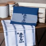 Σετ 2 τεμαχίων ποτηρόπανα (50cm x 70cm) μπλέ ιππόκαμπος CRETA SilkFashion