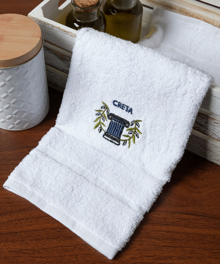 creta-mple-kionas-white Δωδεκάδα πετσέτες χεριών (30cm x 50cm) λευκό με μπλέ κίωνα ΚΡΗΤΗ SilkFashion - Image 1