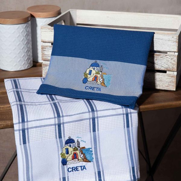 Σετ 2 τεμαχίων ποτηρόπανα (50cm x 70cm) μπλέ εκκλησία CRETA SilkFashion