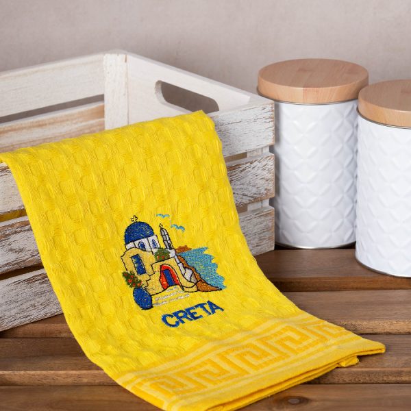 Σετ 12 τεμαχίων ποτηρόπανα γκοφρέ (50cm x 70cm) κίτρινος εκκλησία CRETA SilkFashion