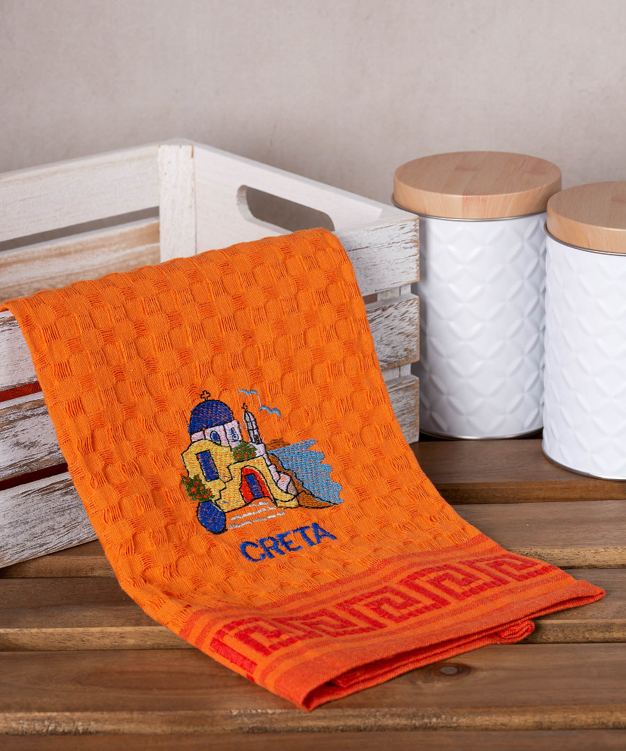 creta-naos-portokali Σετ 12 τεμαχίων ποτηρόπανα γκοφρέ (50cm x 70cm) πορτοκαλί εκκλησία CRETA SilkFashion - Image 1
