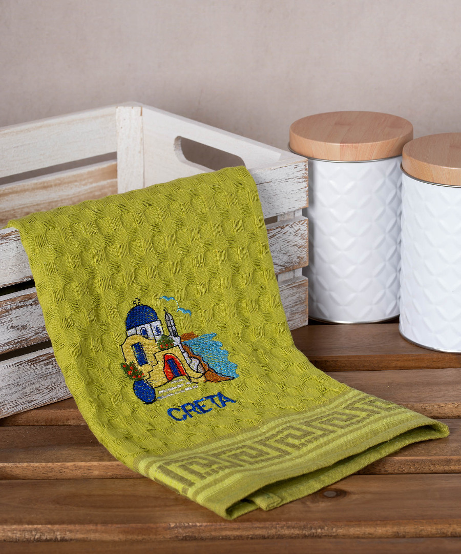 creta-naos-prasino Σετ 12 τεμαχίων ποτηρόπανα γκοφρέ (50cm x 70cm) πράσινο εκκλησία CRETA SilkFashion - Image 1