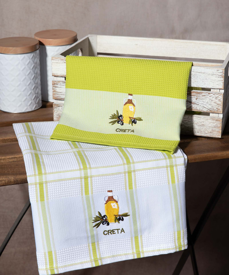 creta-prasino-mpotilia Σετ 2 τεμαχίων ποτηρόπανα (50cm x 70cm) μπουκάλι πράσινο CRETA SilkFashion - Image 1