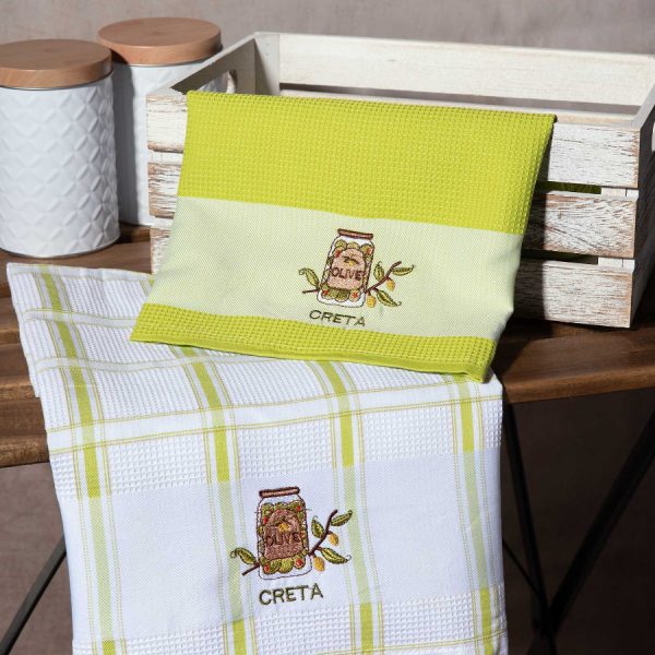 Σετ 2 τεμαχίων ποτηρόπανα (50cm x 70cm) βάζο πράσινο CRETA SilkFashion