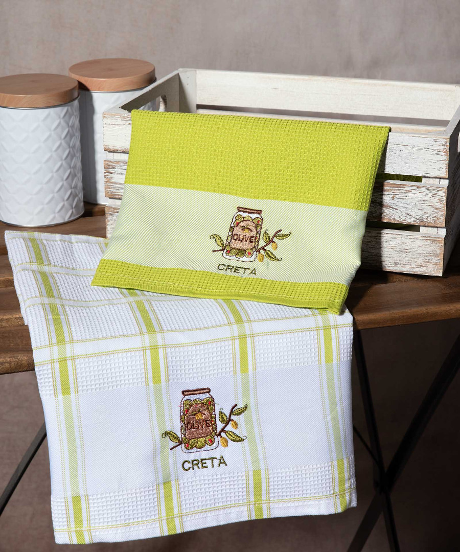 creta-prasino-vazo Σετ 2 τεμαχίων ποτηρόπανα (50cm x 70cm) βάζο πράσινο CRETA SilkFashion - Image 1