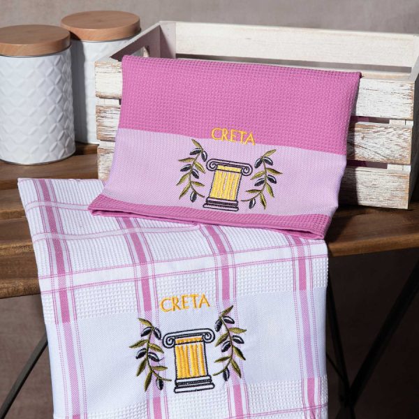 Σετ 2 τεμαχίων ποτηρόπανα (50cm x 70cm) ρόζ κίονας CRETA SilkFashion
