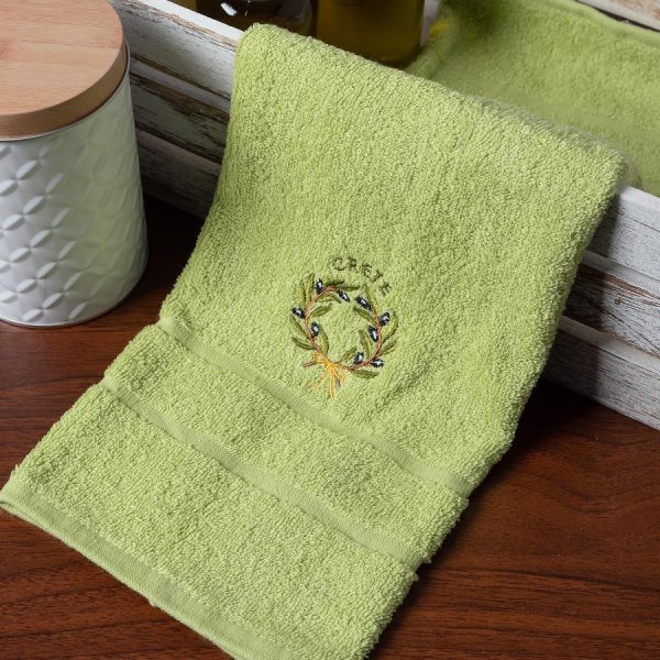 Πετσέτα Προσώπου (50cm x 100cm) Πράσινο με Στεφάνι ΚΡΗΤΗ SilkFashion