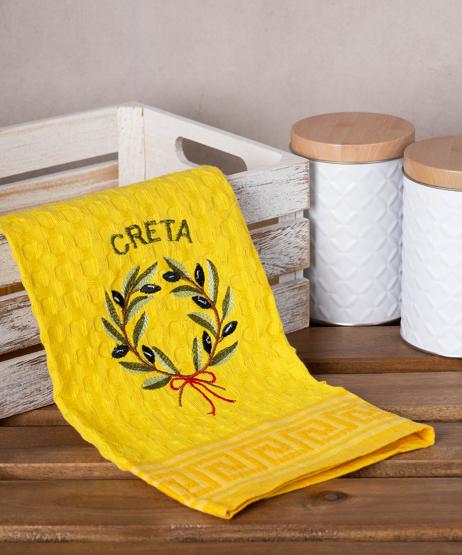 creta-stefani-kitrino Σετ 12 τεμαχίων ποτηρόπανα γκοφρέ (50cm x 70cm) κίτρινο στεφάνι CRETA SilkFashion - Image 1