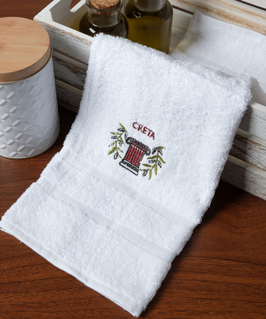 creta-white Δωδεκάδα πετσέτες χεριών (30cm x 50cm) λευκό με κόκκινο κίωνα ΚΡΗΤΗ SilkFashion - Image 1