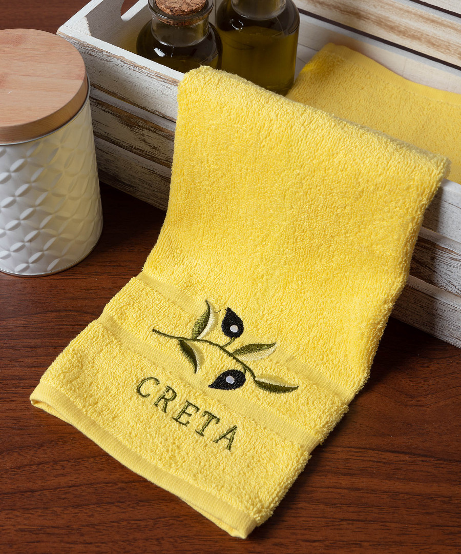 creta-yellow Δωδεκάδα πετσέτες χεριών (30cm x 50cm) κίτρινο με κλαδί ΚΡΗΤΗ SilkFashion - Image 1