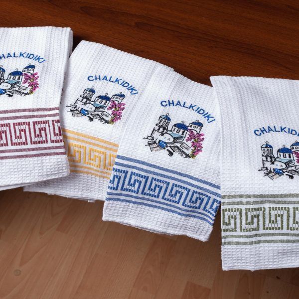 Σετ 12 τεμαχίων ποτηρόπανα (45cm x 65cm) εκκλησία CHALKIDIKI SilkFashion