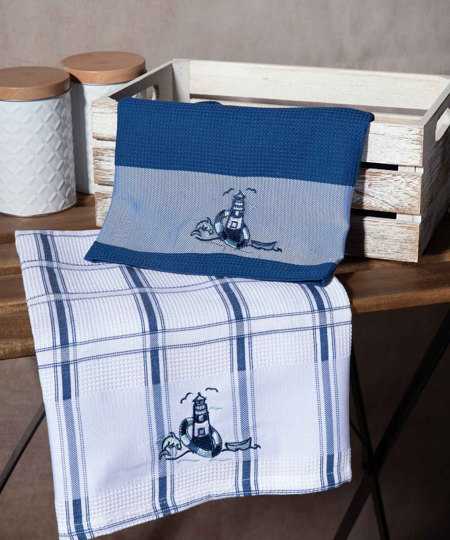 faros-mple Σετ 2 τεμαχίων ποτηρόπανα (50cm x 70cm) φάρος μπλέ SilkFashion - Image 1