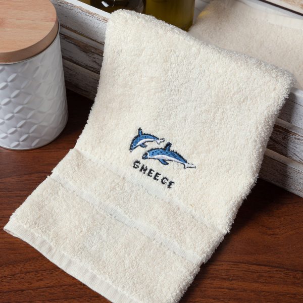 Δωδεκάδα πετσέτες χεριών (30cm x 50cm) ivory με δελφίνια GREECE SilkFashion