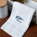 Δωδεκάδα πετσέτες χεριών (30cm x 50cm) λευκό με δελφίνια GREECE SilkFashion