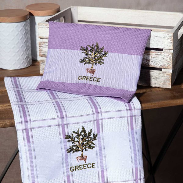 Σετ 2 τεμαχίων ποτηρόπανα (50cm x 70cm) γλάστρα λιλά GREECE SilkFashion