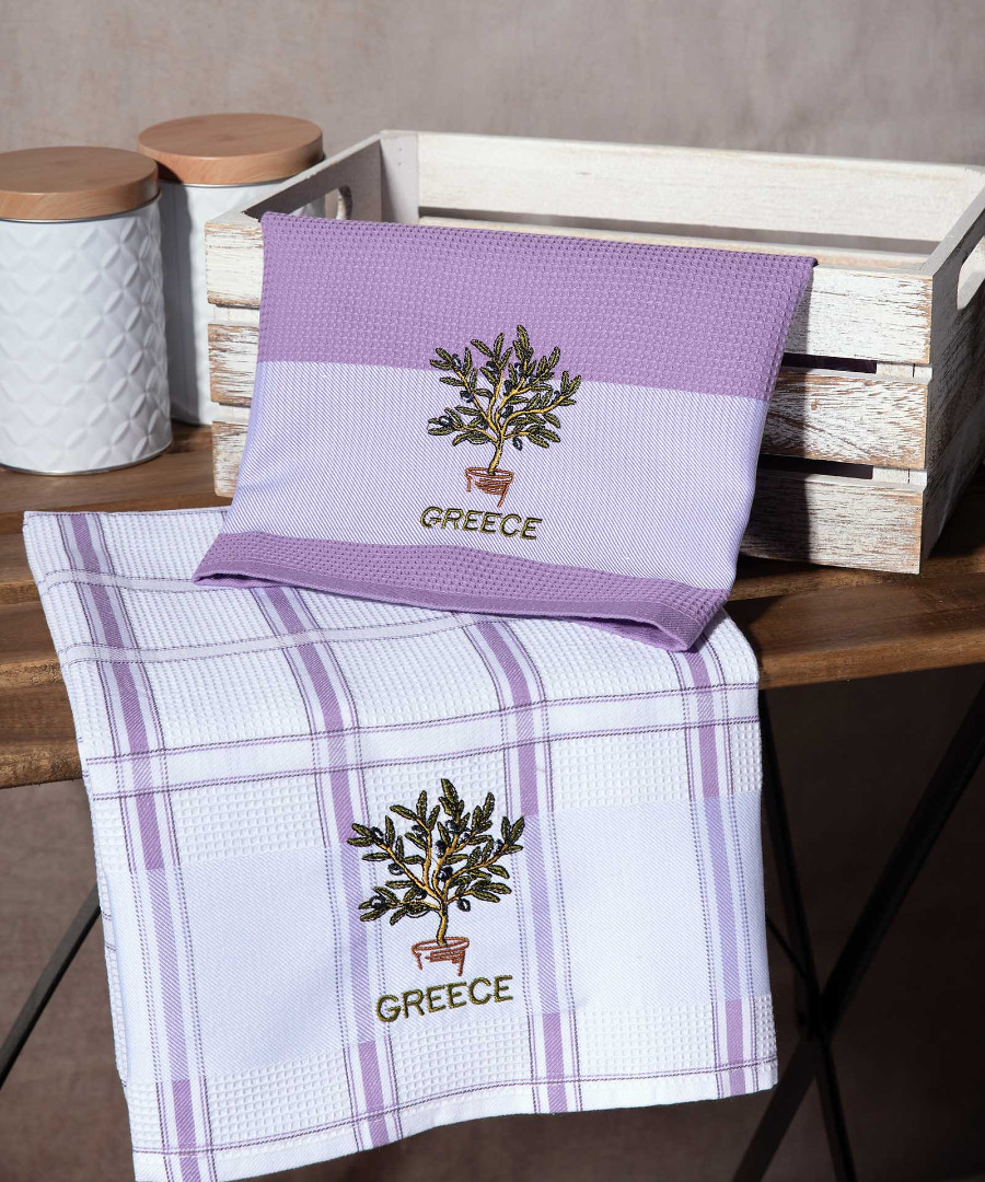 greece-glastra-lila Σετ 2 τεμαχίων ποτηρόπανα (50cm x 70cm) γλάστρα λιλά GREECE SilkFashion - Image 1