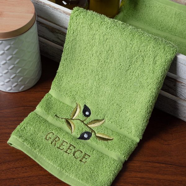 Δωδεκάδα πετσέτες χεριών (30cm x 50cm) πράσινο με κλαδί GREECE SilkFashion