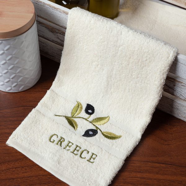 Δωδεκάδα πετσέτες χεριών (30cm x 50cm) ivory με κλαδί GREECE SilkFashion