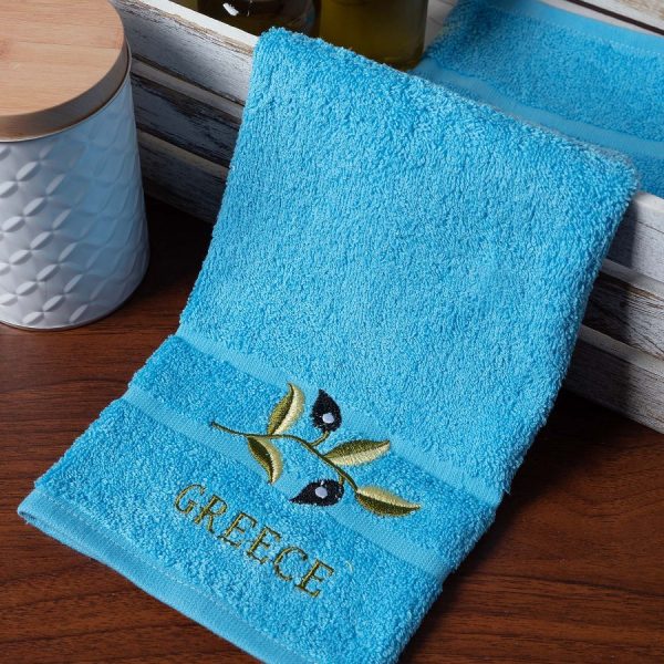 Πετσέτα Προσώπου ( 50cm x 100cm ) Σιέλ με Κλαδί GREECE SilkFashion