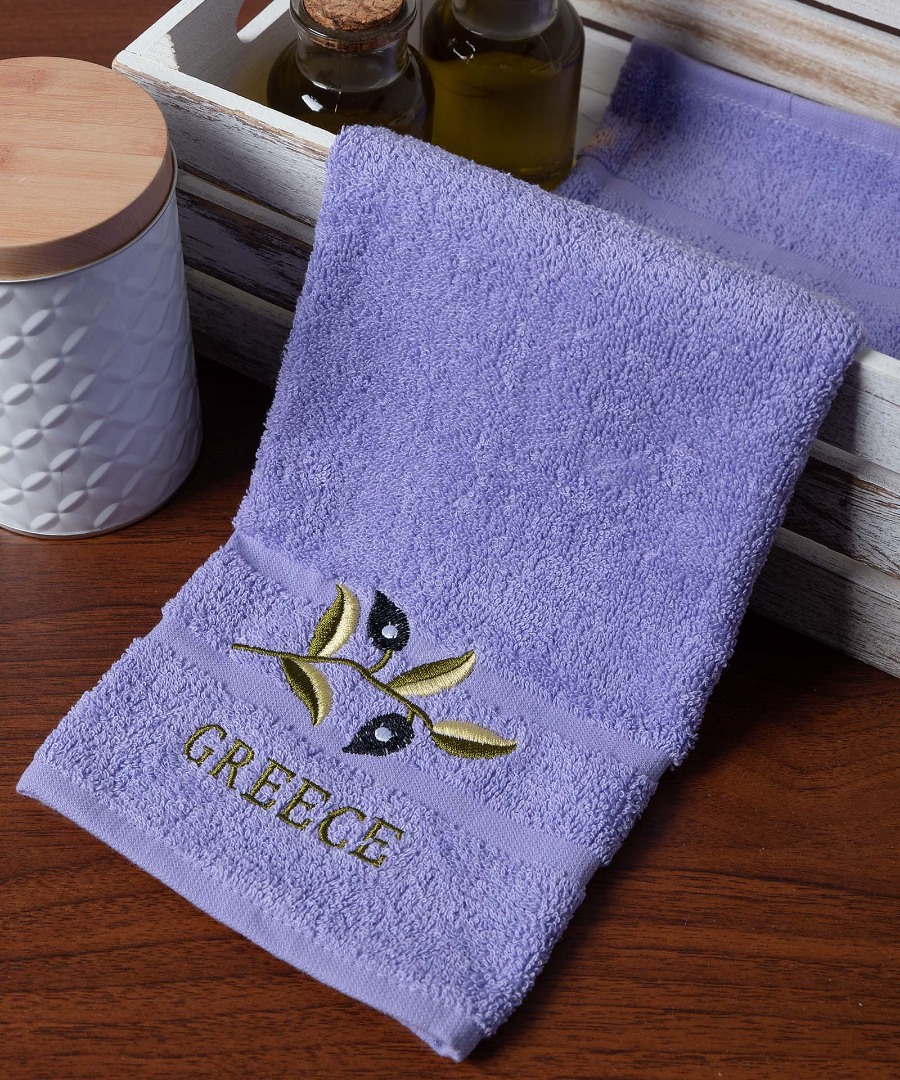 greece-lila Πετσέτα Προσώπου ( 50cm x 100cm ) Μωβ με Κλαδί GREECE SilkFashion - Image 1