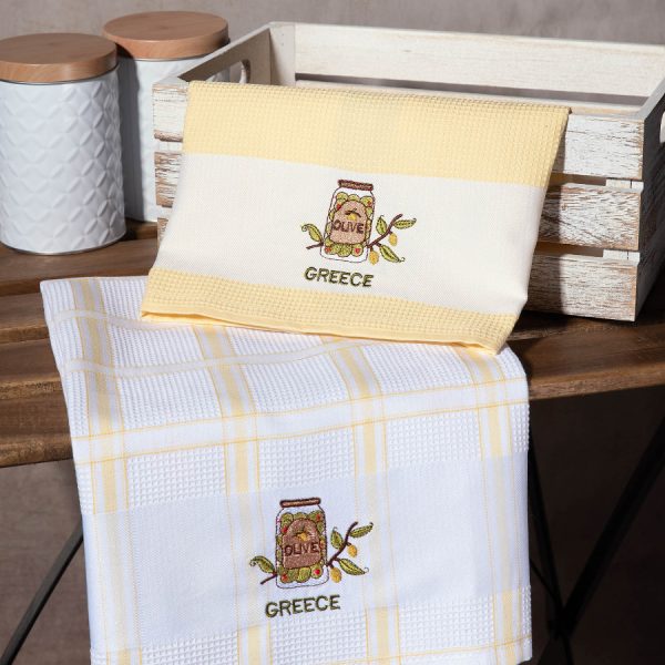 Σετ 2 τεμαχίων ποτηρόπανα (50cm x 70cm) βάζο κίτρινο GREECE SilkFashion