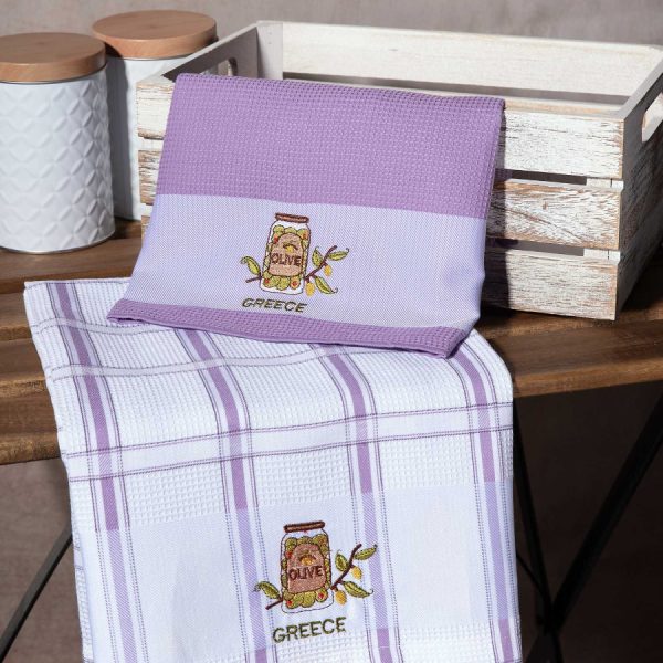 Σετ 2 τεμαχίων ποτηρόπανα (50cm x 70cm) βάζο λιλά GREECE SilkFashion