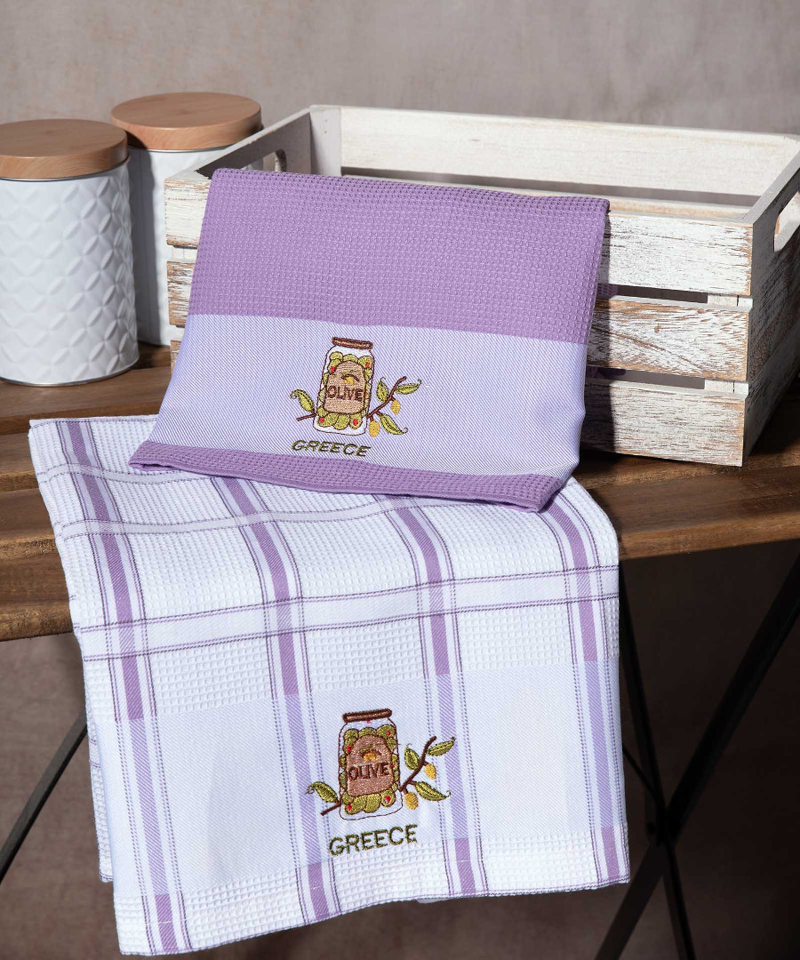 greece-vazo-lila Σετ 2 τεμαχίων ποτηρόπανα (50cm x 70cm) βάζο λιλά GREECE SilkFashion - Image 1