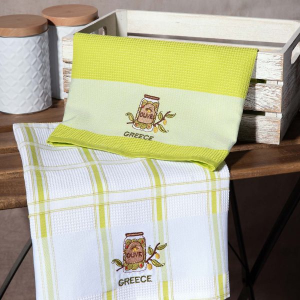 Σετ 2 τεμαχίων ποτηρόπανα (50cm x 70cm) βάζο πράσινο GREECE SilkFashion