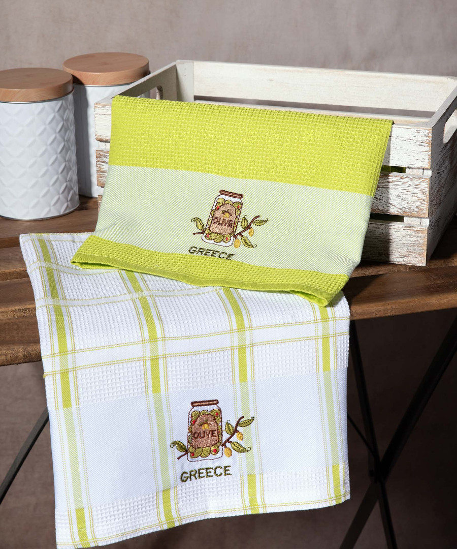 greece-vazo-prasino Σετ 2 τεμαχίων ποτηρόπανα (50cm x 70cm) βάζο πράσινο GREECE SilkFashion - Image 1