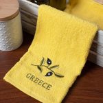 Δωδεκάδα πετσέτες χεριών (30cm x 50cm) κίτρινο με κλαδί GREECE SilkFashion