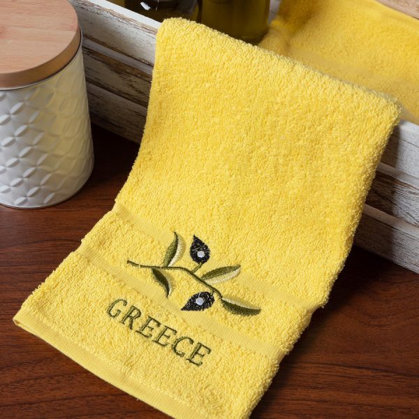 Δωδεκάδα πετσέτες χεριών (30cm x 50cm) κίτρινο με κλαδί GREECE SilkFashion