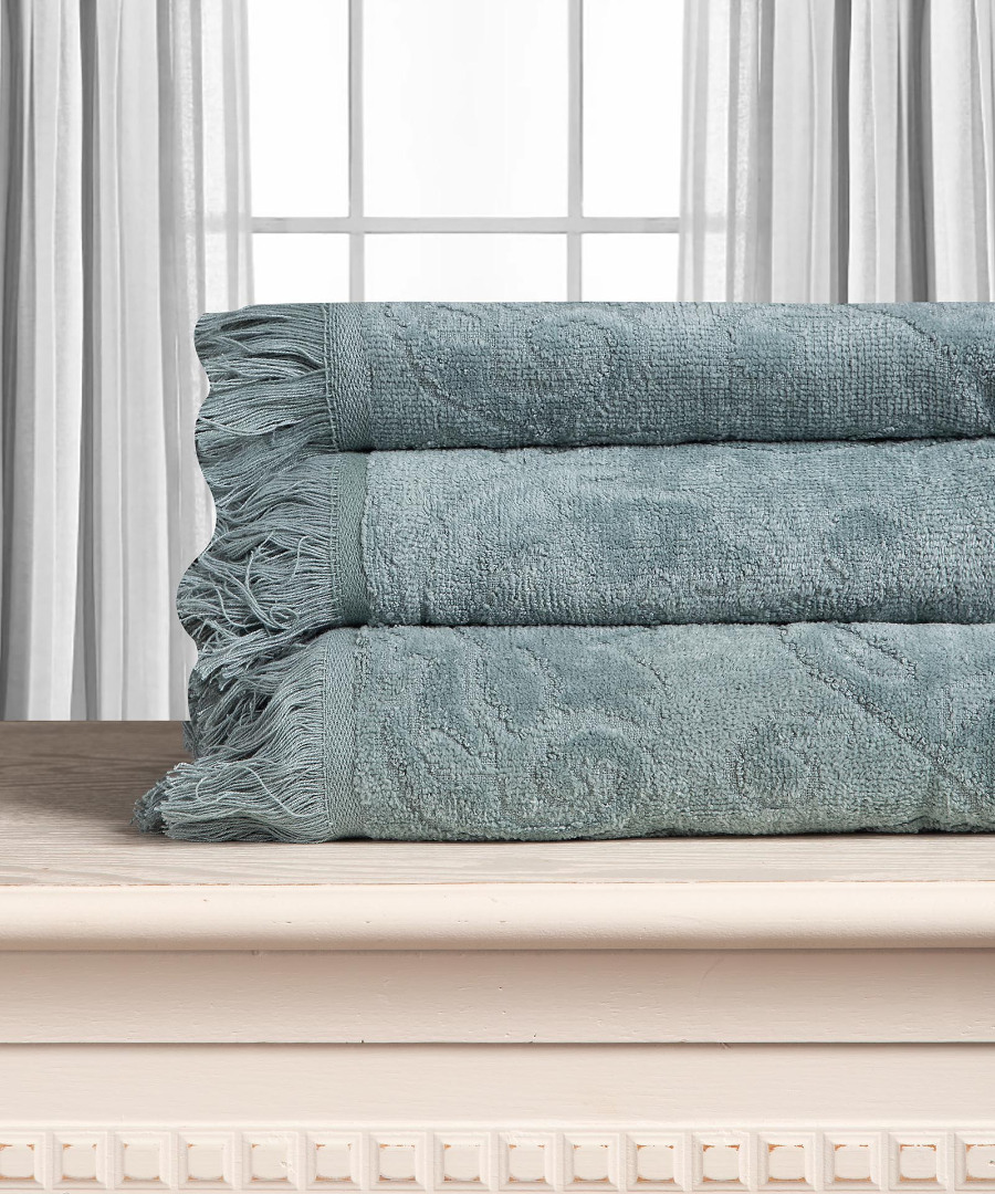 green Βαμβακερή ζακάρ πετσέτα ALICIA 520gsm (40cm x 60cm) πράσινο SilkFashion - Image 1