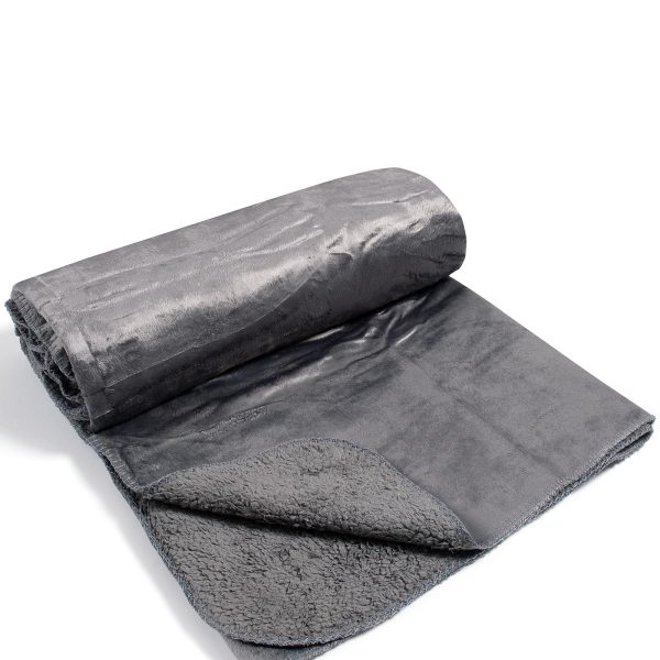 κουβέρτα velvet fleece με sherpa (170cm x 220cm) γκρί SilkFashion