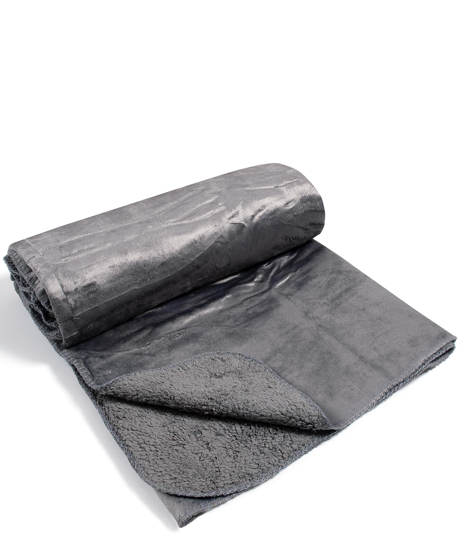 greyfleece κουβέρτα velvet fleece με sherpa (170cm x 220cm) γκρί SilkFashion - Image 1