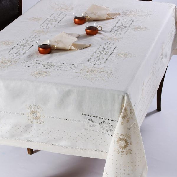 Χειροποίητο τραπεζομάντηλο JX57B (170cm x 220cm) μπέζ SilkFashion