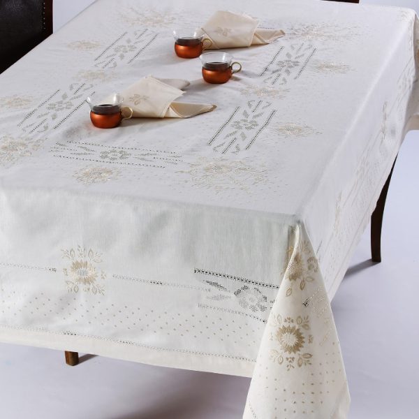 Χειροποίητο τραπεζομάντηλο JX57B (170cm x 270cm) μπέζ SilkFashion