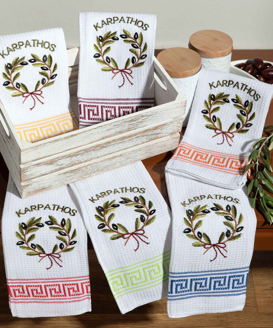 karpathos-kladi Σετ 12 τεμαχίων ποτηρόπανα (45cm x 65cm) στεφάνι KARPATHOS SilkFashion - Image 1
