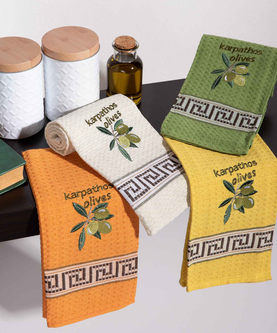 karpathos-olives Σετ 12 τεμαχίων ποτηρόπανα (45cm x 65cm) καρπός ελιάς KARPATHOS SilkFashion - Image 1