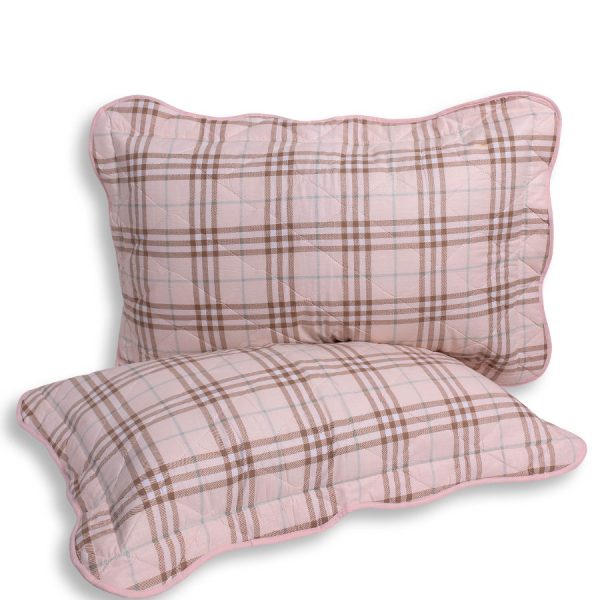 Μαξιλαροθήκη patch (50cm x 77cm) καρρώ ρόζ τεμάχιο SilkFashion