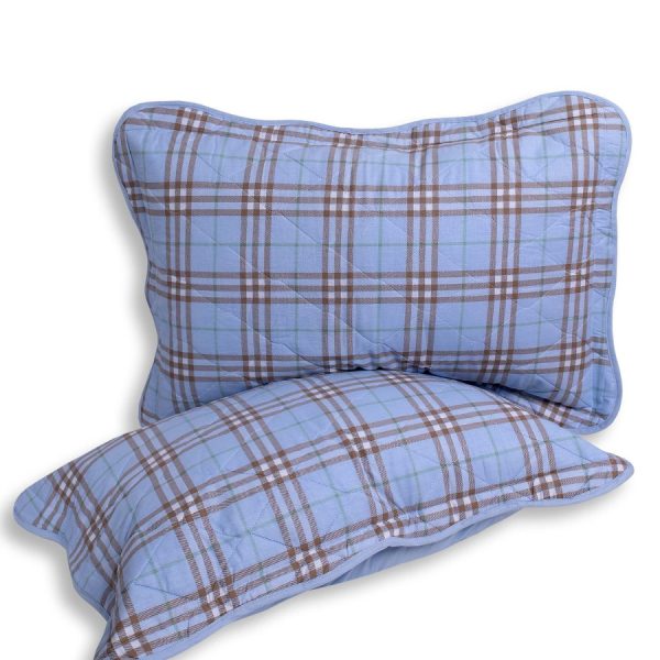 Μαξιλαροθήκη patch (50cm x 77cm) καρρώ σιέλ τεμάχιο SilkFashion