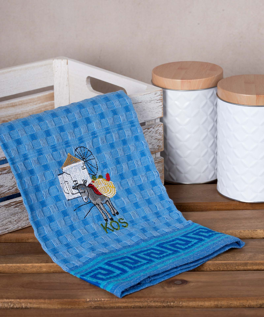 kos-gaidaros-mple Σετ 12 τεμαχίων ποτηρόπανα γκοφρέ (50cm x 70cm) μπλέ γαίδαρος KOS SilkFashion - Image 1